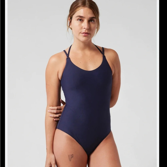 Athleta Keyhole One Piece Swimsuit NWT Navy Blue XS - Picture 3 of 16